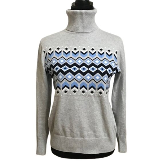 L.L.Bean Women's Cotton/Cashmere Sweater, Turtleneck Intarsia Size Small Petite - Picture 2 of 9